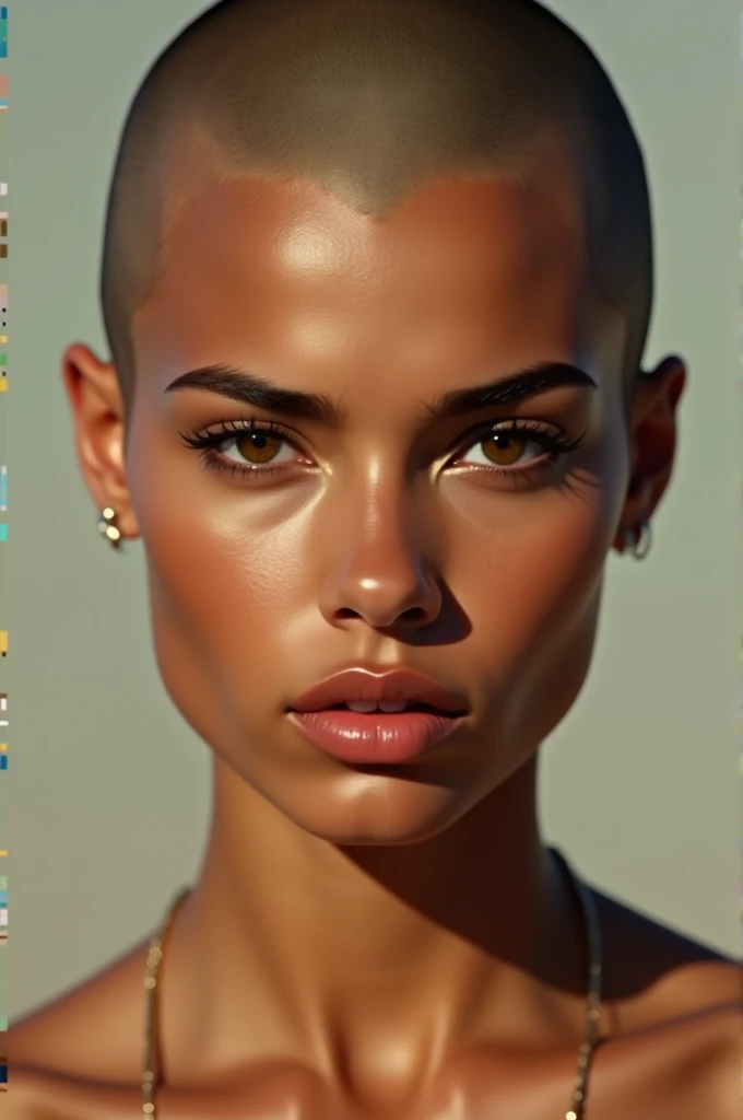 Woman without hair, very beautiful and realistic face with tanned skin