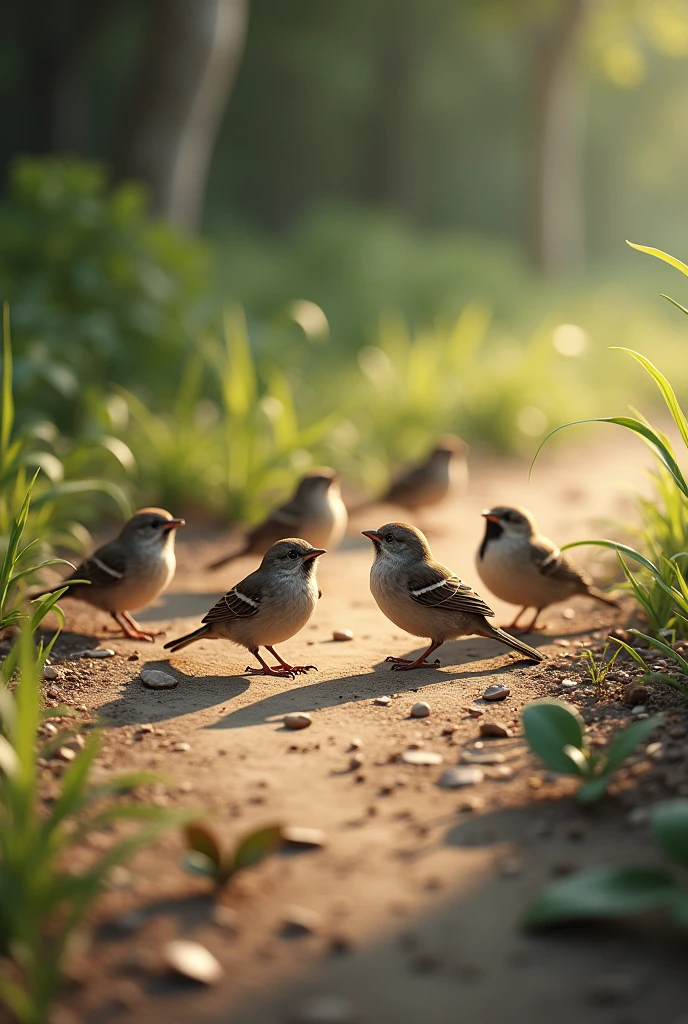 Sparrow hunting on the ground 