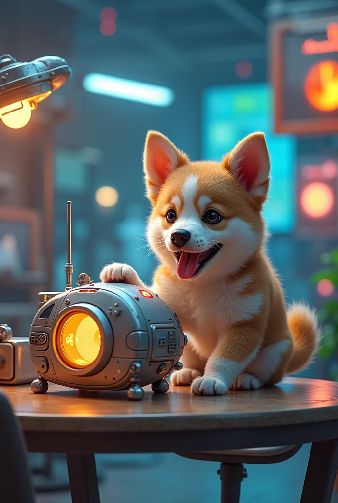 Dog with time machine with doraemon