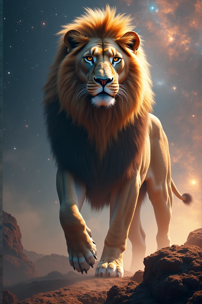 Giant lion in space eat
