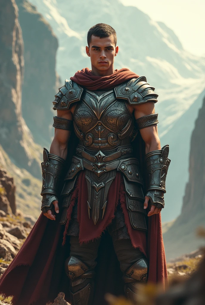 Create a image of young tall handsome 24 old warrior boy