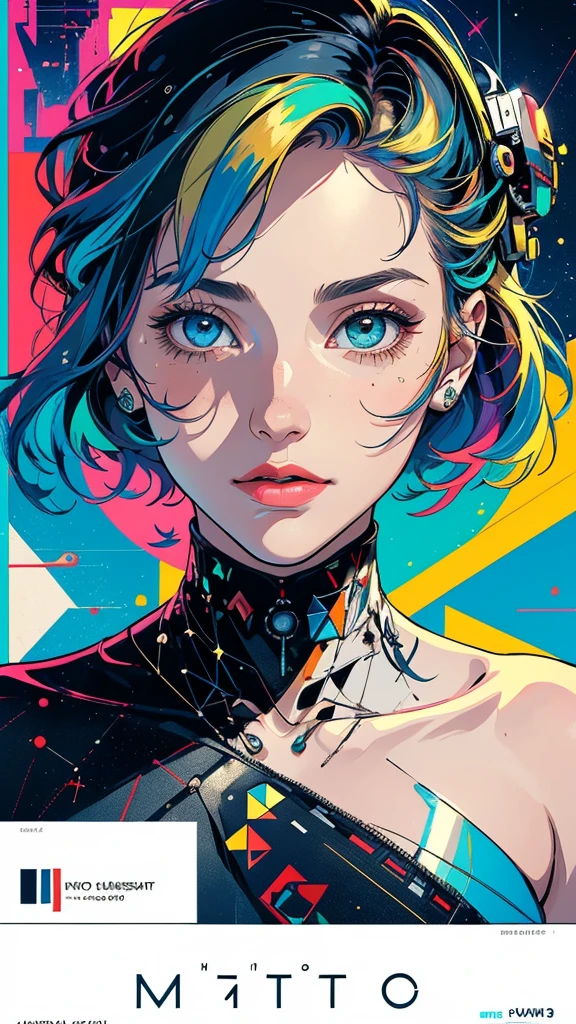 (((masterpiece, highest quality))),(((solo:1.2))),(((1girl:1.2))),32k wallpaper, very detailed, poster, vintage science fiction,(((((geometric cinematic movie poster))))), (bauhaus), shape,(((abstract))),(mid century modern),movie poster,(((((portfolio))))),(((((Close-up))))),(((((bust up))))),((((more various angle)))),(((highlight))),Vast landscape,((((heterochromia)))),(((complete. detailed face))),(((Extremely talented))),(((most complecated machine))),unlimited colorful color scheme