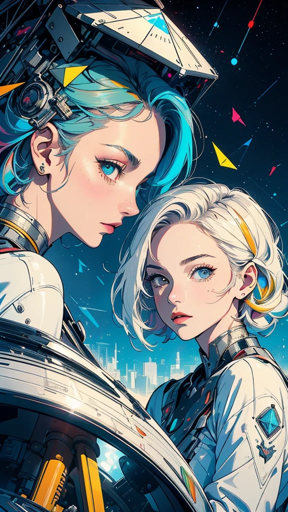 (((masterpiece, highest quality))),(((solo:1.2))),(((1girl:1.2))),32k wallpaper, very detailed, poster, vintage science fiction,(((((geometric cinematic movie poster))))), (bauhaus), shape,(((abstract))),(mid century modern),movie poster,(((((portfolio))))),(((((Close-up))))),(((((bust up))))),((((more various angle)))),(((highlight))),Vast landscape,((((heterochromia)))),(((complete. detailed face))),(((Extremely talented))),(((most complecated machine))),unlimited colorful color scheme