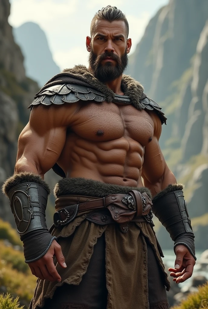 Create a image of young tall handsome bodybuilder 24 old warrior boy