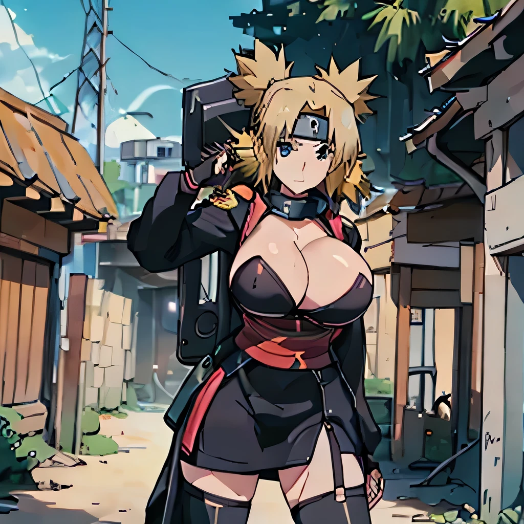 Sexy adult woman,Temari,standing still,huge breast,in her new sexy ninja cyberpunk, outfit,show lot her body and open chest,hentai,snfw,thick body,age30,
