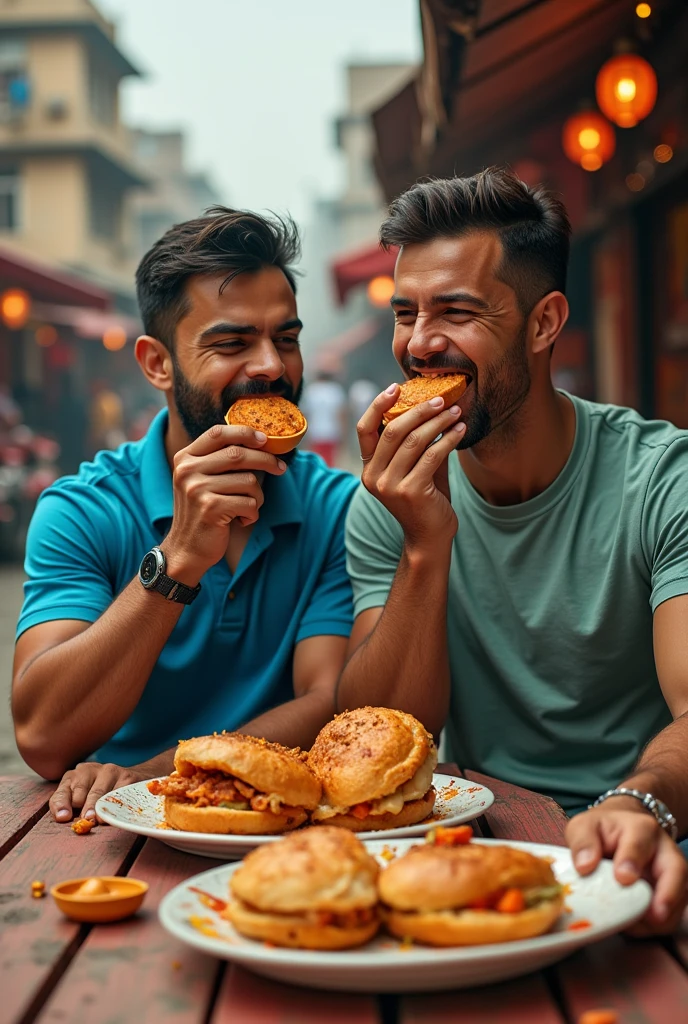 Virat and Ronaldo together eating Vada pav