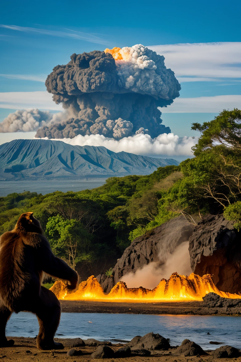 Big Cat vs King Kong,The background is a sea of volcanic eruptions.,Brutal cat,