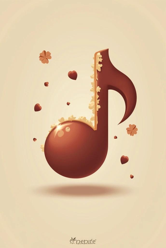 Un logo d'application, Une application au nom de pepite, en rapport avec la musique, on y voit une note de musique avec des traces de morsures comme corqué dans un gâteau et le nom
Gateau