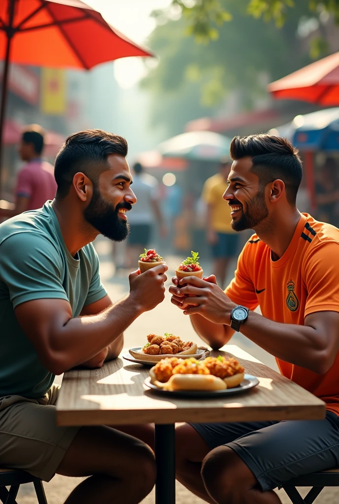 Virat and Cristiano
 together eating Vada pav 