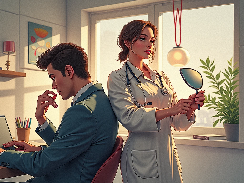 woman in doctors apron holding mouth mirror,man in formal wear using laptop,leaning back to back,white background,animated,highly detailed,photorealistic,8k,ultra-detailed,masterpiece,professional lighting,cinematic composition,vivid colors,warm color tones,dramatic lighting