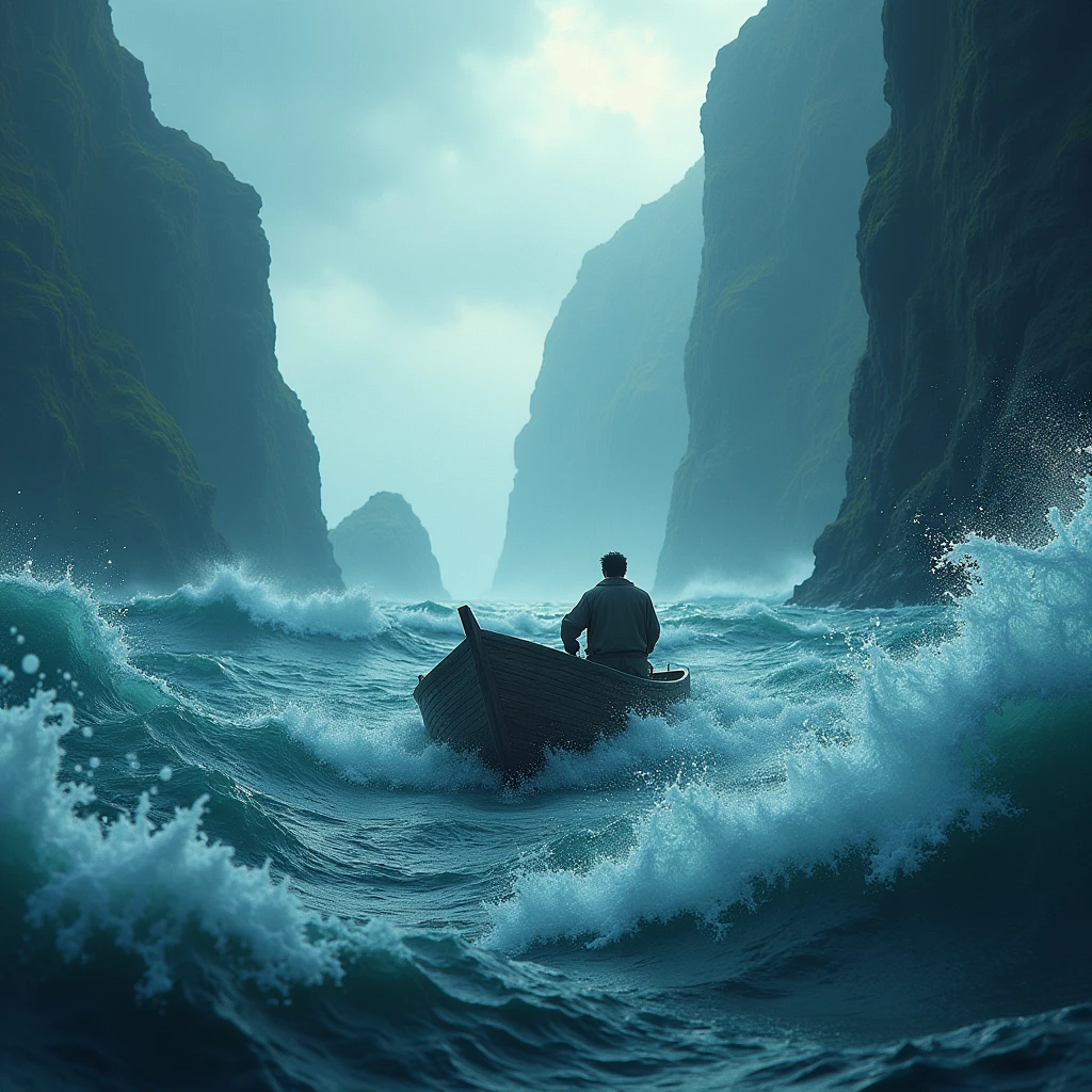 Boat in ocean with dangerous waves