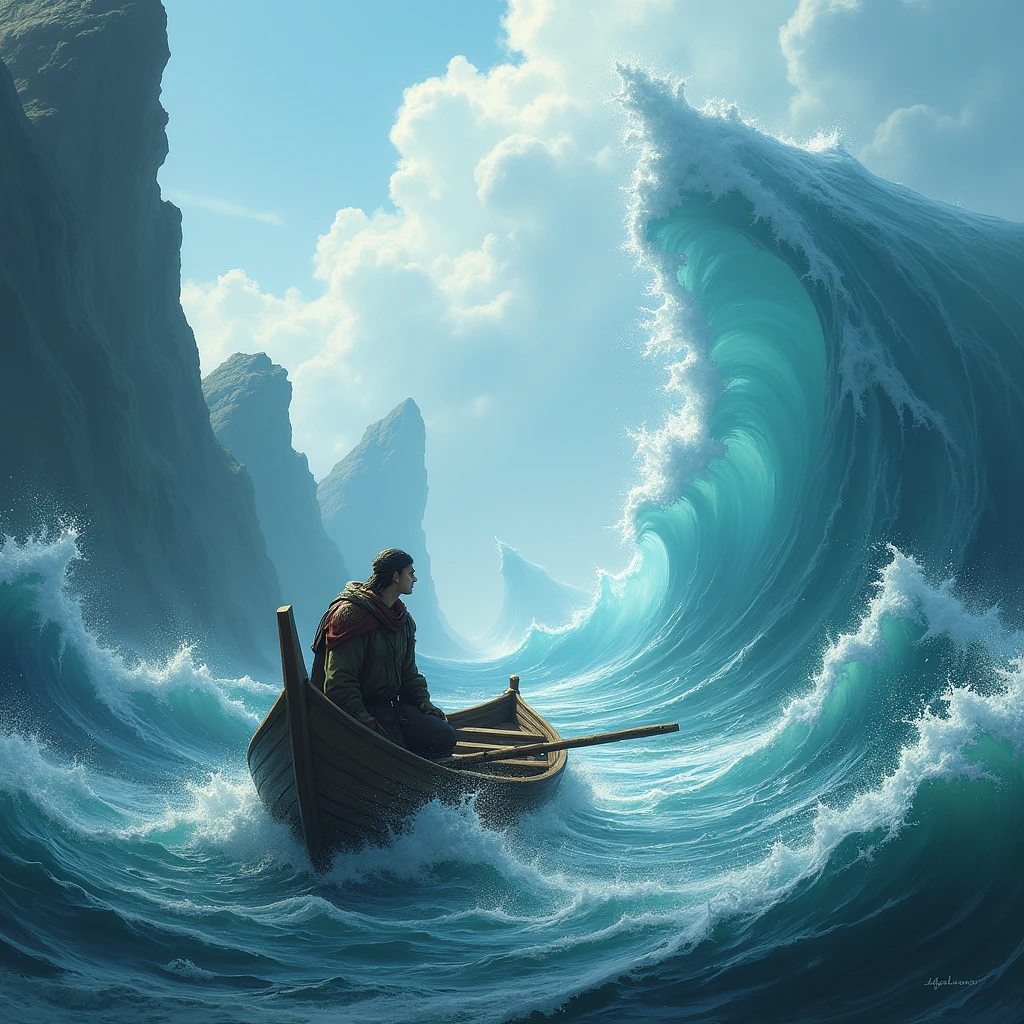 Boat in ocean with dangerous waves