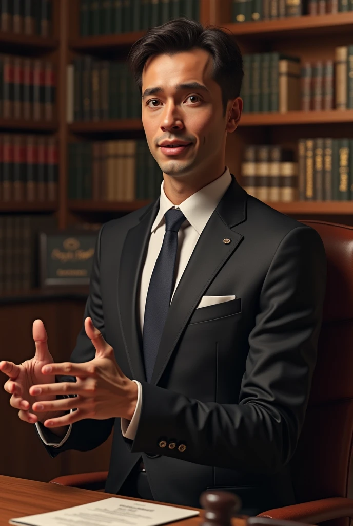 A legal expert speaking in an office or interview setting, with a backdrop of legal books or documents.
