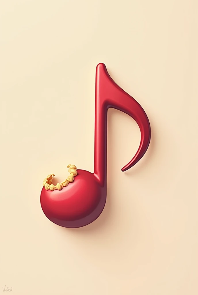 Un logo d'application, Une application au nom de pepite, en rapport avec la musique, on y voit une note de musique avec des traces de morsures comme corqué dans un gâteau et le nom
Gateau