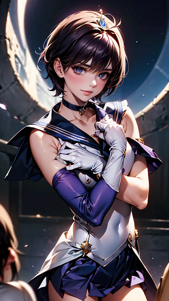 Sailor Mercury,1 person short hair, nude, naked(high quality,8k,Black Hair, Realistic, 最high quality, Purple dyed hair, Purple Hair, lumasterpiece,Very detailed, Confused)1.5,((Summer 1, tiara, , White gloves, Blue sailor collar, )),City of night,White gloves,Purple ribbon,Purple eyes,masterpiece,最high quality,High resolution,Same 1,tiara,,White gloves,Blue sailor collar,,Star Choker,- Elbow hand pockets,Pleated skirt,naked足,Purple ribbon,space,moon,Cowboy Shot,smile,, (Sexual intercourse with multiple men:1.5), (gang rape:1.7), vagina, ペニスがvagina内に,
