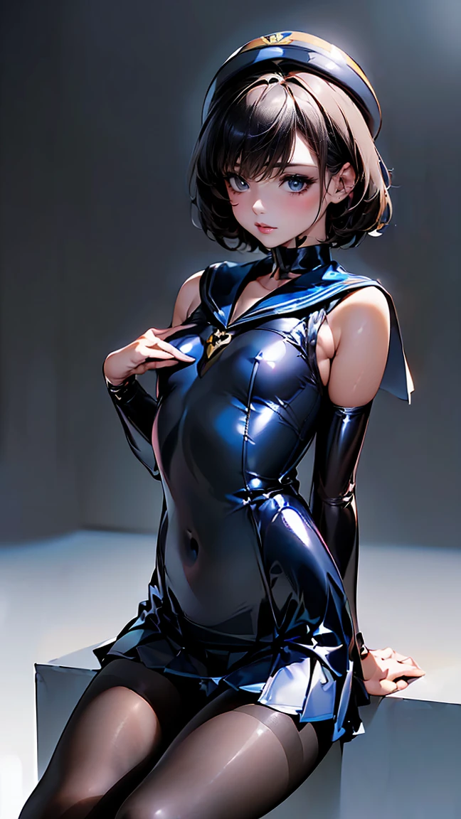 young, , sexy evil demon,fantasy background, slim body, only tight skimpy clothes, standing infront of a sex shop store, whore, slut,  girl, standing in a seductive way, full body, ass, small, furr gloves, gog ears, short hair, dark blue hair, blue eyes