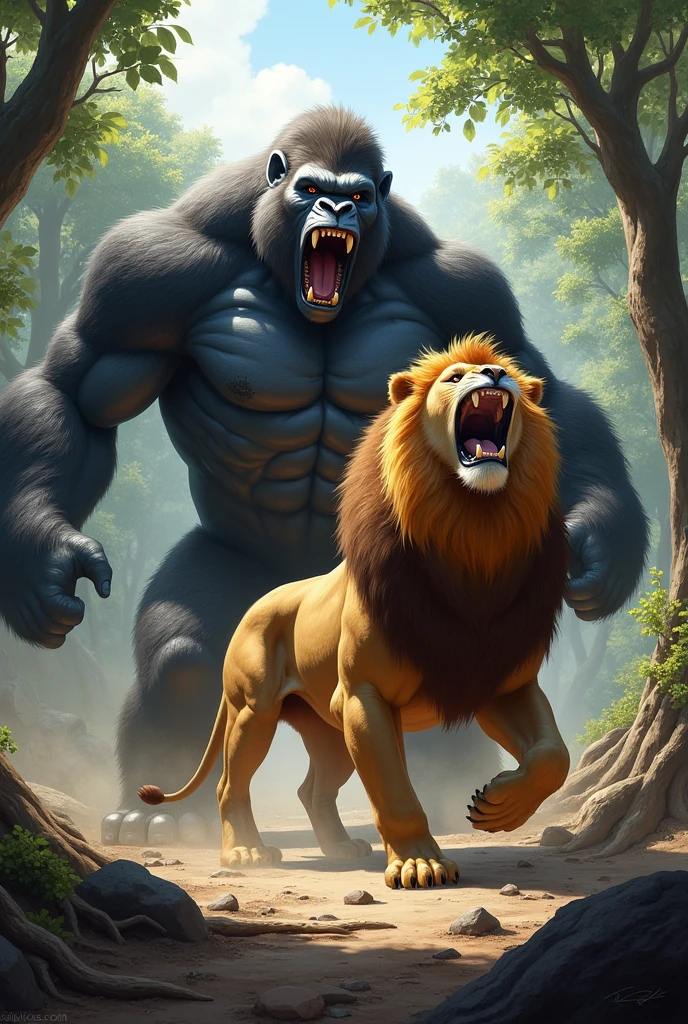 Lion and gorilla