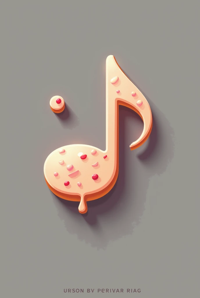 Un logo d'application, Une application au nom de pépite, en rapport avec la musique, on y voit une note de musique avec des traces de morsures comme corqué dans un gâteau et le nom
Gateau