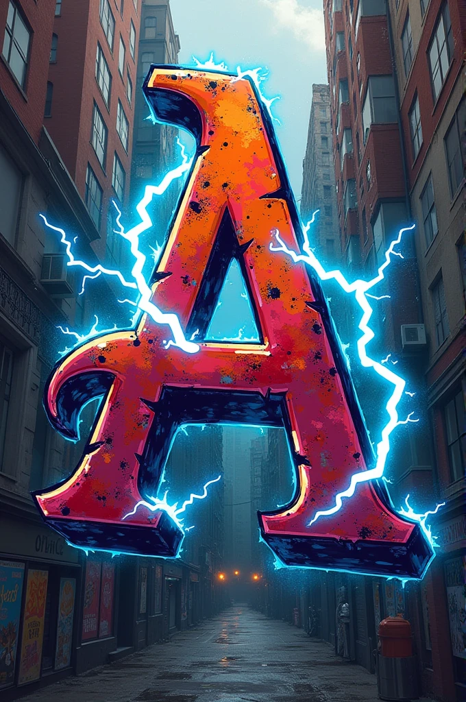 Match the letter a with the number 5 graffiti style with lightning