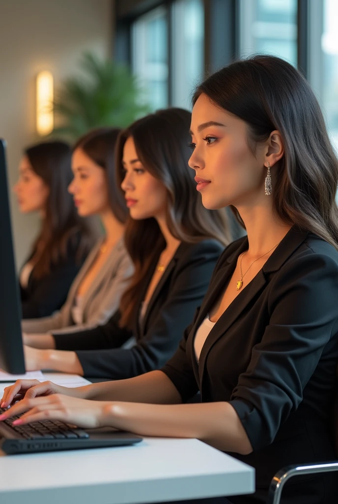 Sexy girls in office doing work 
