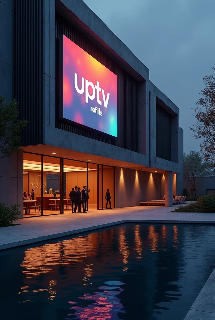 Create an image for your company with a cinema , In 4k, with the name "UpTv" just below the slogan "Refills". 