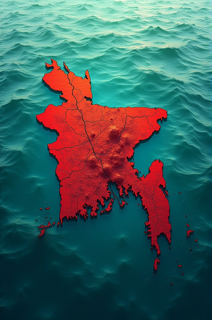 Red and Green Bangladesh Map sunk under water