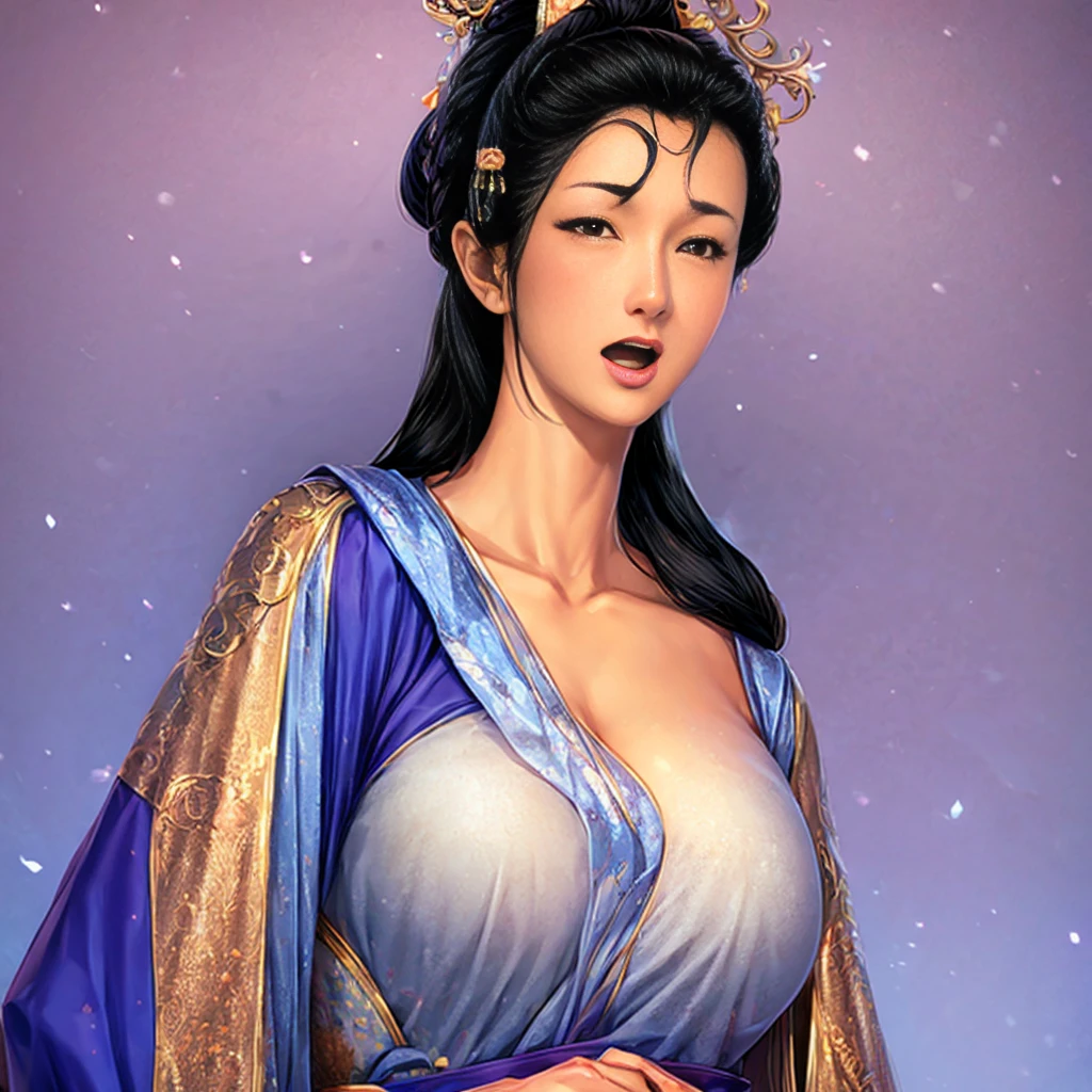 Thirty-nine-year-old mature woman in Hanfu，The crow’s feet on the face are very obvious，But she looks beautiful，plump figure，It’s standard beauty，Charming face，Excellent figure，Big ，Big Ass，slim waist，Slender，White and tender skin