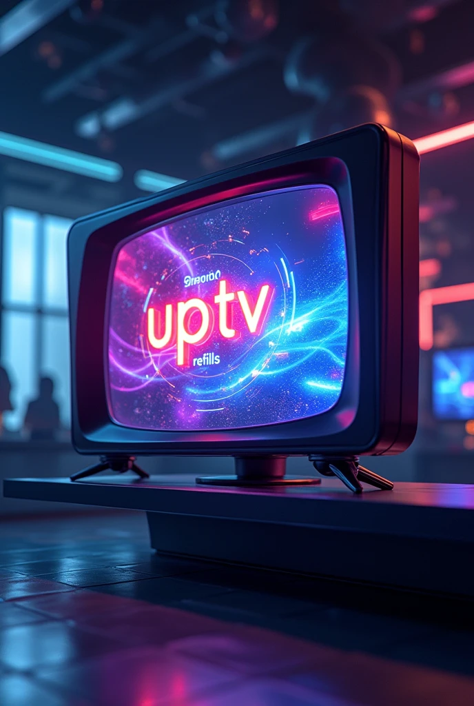 Create a company image with a television theme , In 4k, with the name "UpTv" just below the slogan "Refills".
