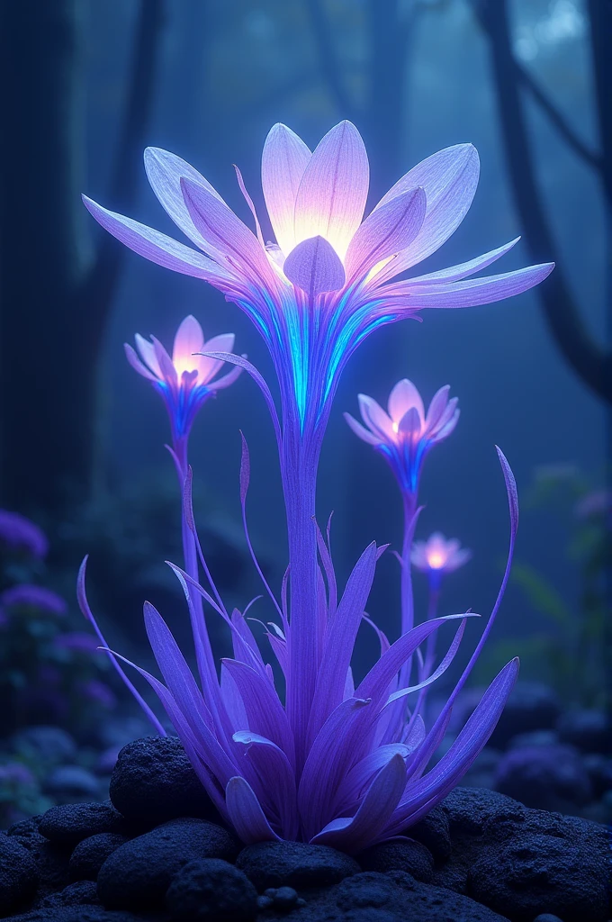 A bluish purple plant with bright white tips