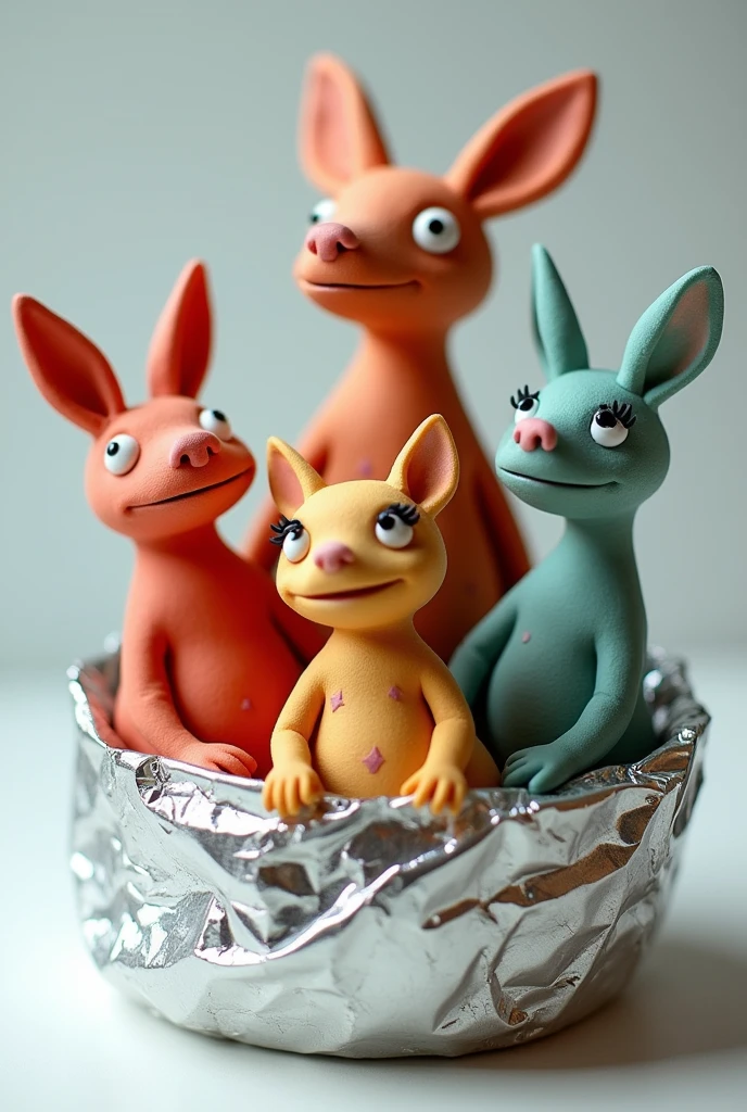 box of plasticine figures, wrapped in foil