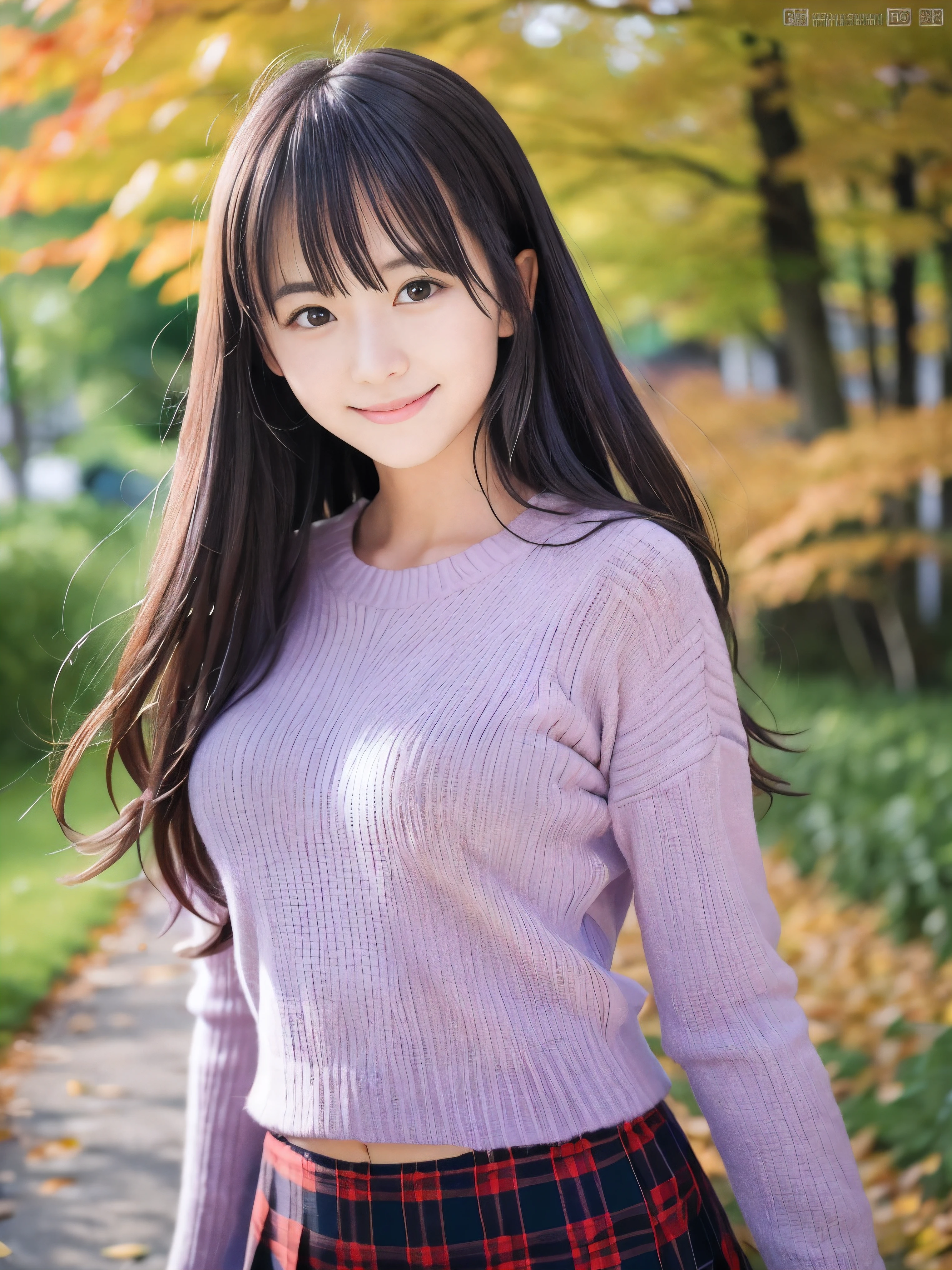 (Close up face shot of one slender small breasts half up brown long hair with bangs girl in a long sleeves shirt and sweater and skirt:1.5)、(One girl is dancing with happy smile on the dart road near the lake and big waterfall in Japan:1.5)、(Beautiful autumn red leaves landscpe:1.5)、(Natural light:1.5)、(8k ultra detailed master piece:1.5)、(perfect anatomy:1.5)、(Photorealistic stick:1.5)、(Raw photo:1.3)、(highest quality:1.5)、(High resolution:1.3)、(Delicate and beautiful perfect face:1.3)、(Delicate and beautiful eye air skin:1.3)、(Real Human Skin:1.3)、((thin legs))