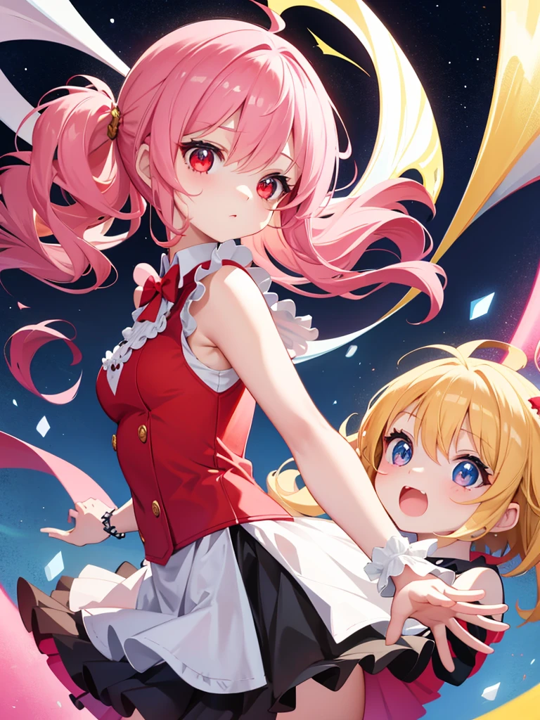 Beautiful illustration,cute female ,The upper part of the body,Be red in the face,astonishment,hand on own face,Wavy hair,sleeveless,From the side Side,nedium breasts,exteriors