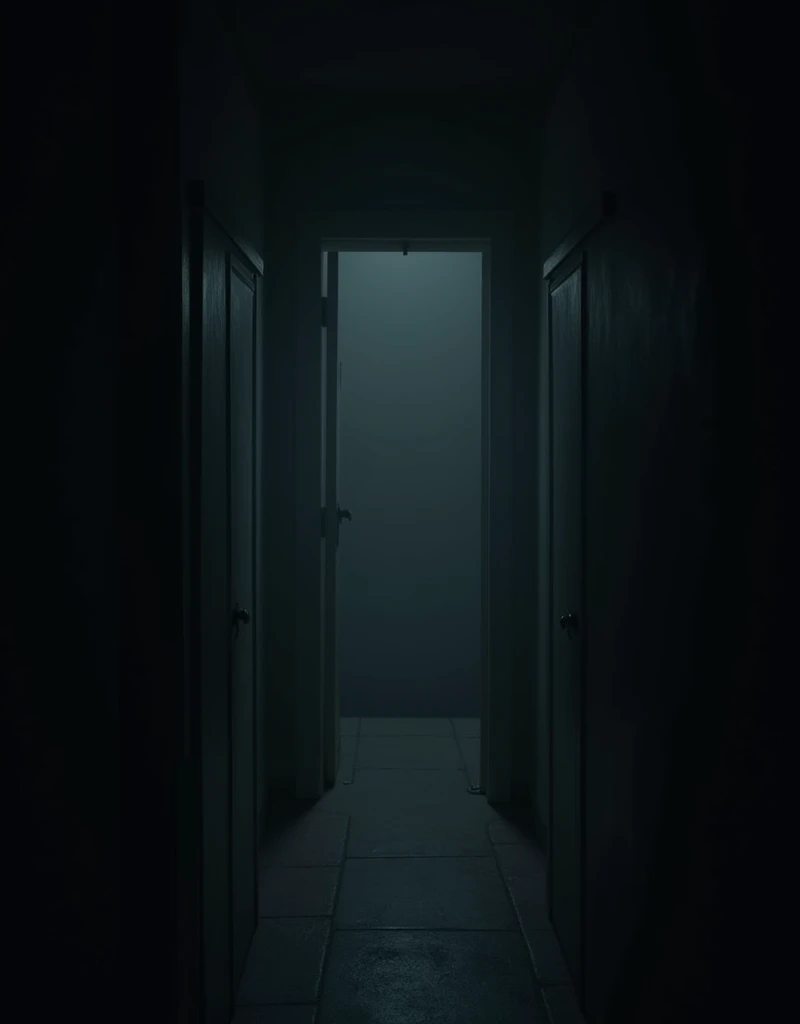 dark room with far away closed door