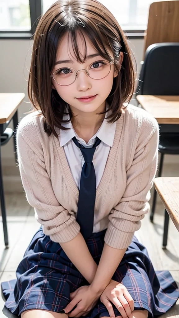 Pubic hair grows、Smile full of happiness、((:1.3))、nearly naked、、Panting face、Lacking、After being attacked、school girl outfit(Plaid miniskirt)、Transparent sailor suit、Sweating、Expression in a state of excitement、short-hair、eye glass、((pissing:1.1))、Pink panties seem to flicker