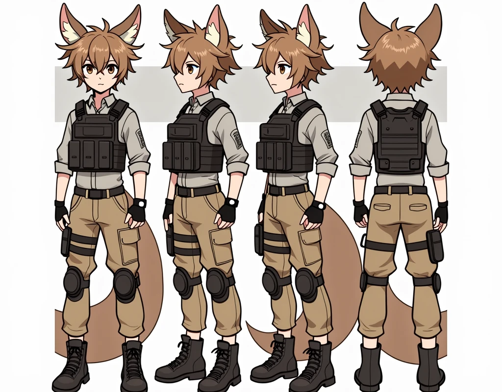 Standing boy, cute, 1 boy, , 4-sided design, Diagonals, front, back, profile, Head to body ratio 5, character sheet, whole body, simple background, Four perspectives, tactical gear, bulletproof vest, Good quality, high detail, Puppy Suin,Good quality, high detail, researcher,Pokemon bowser,ultra detailed, masterpiece, best quality, aesthetic, detailed