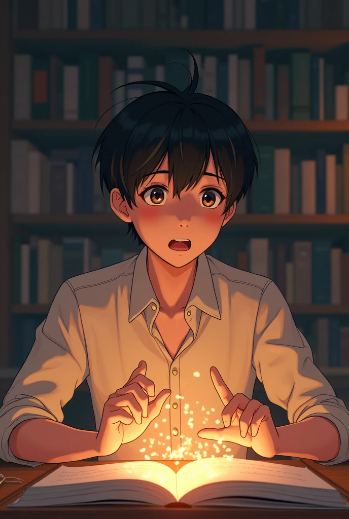 “Create an image in the style of Makoto Shinkai of a person giving an elaborate explanation of a process.”