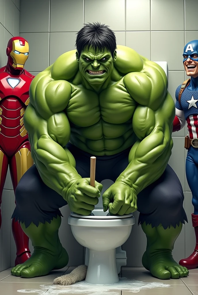 hulk clean a toilet and other avengers make a video of hul and laugh