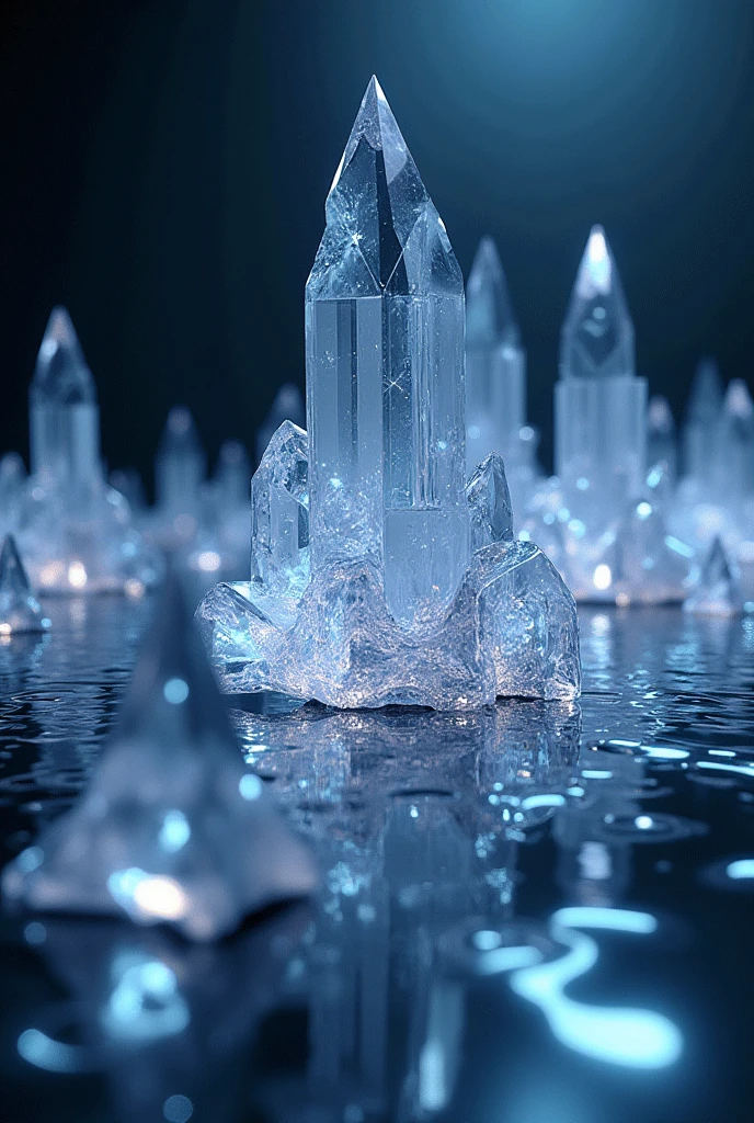a geometric crystal abstract, low lighting, intricate crystal structures, complex geometric patterns, shiny translucent crystals, cinematic lighting, dark and moody atmosphere, bright reflections, detailed 3D rendering, smooth and clean design, mesmerizing hypnotic visuals , cinematic dramatic lighting , 8k high quality, realistic photos, stunning visuals, masterpiece