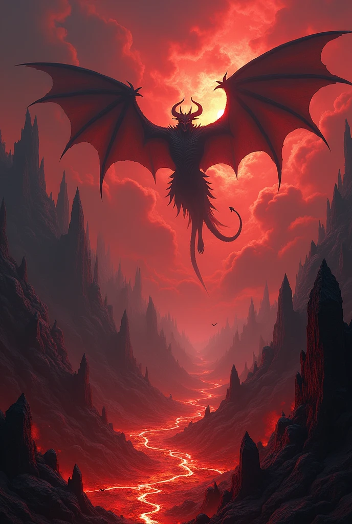 dnd, dungeons and dragons, scene, landscape, hellscape, hell, avernus, demon city, flying demons, lava, fire, trending artwork, masterpiece