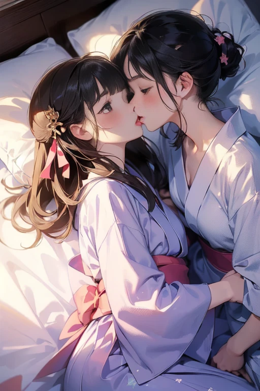 (8 (8k, Highest quality, masterpiece:1.2),cute,cute***たち,Couple girls,2 people，お腹にkissをする，mesugaki,Fantasy_world,kiss,On the futon，lie down，Yukata with a short hem，Touching each other&#39;s breasts through clothes，Beautiful thighs，Gentle caress，Heavy breathing，White liquid splashed on face，お腹にディープkiss，starry skies，night，White liquid dripping down thighs