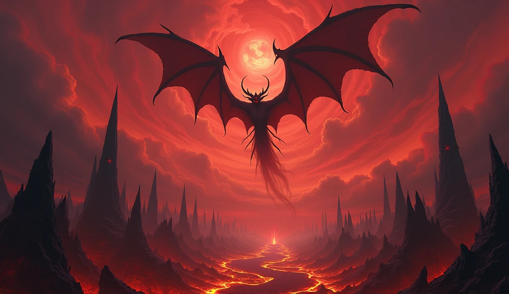 dnd, dungeons and dragons, scene, landscape, hellscape, hell, avernus, demon city, flying demons, lava, fire, trending artwork, masterpiece