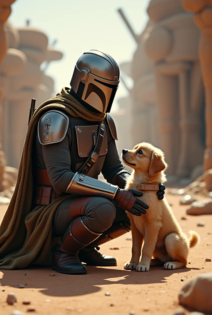 Mandaan playing with puppy、Star Wars、movie