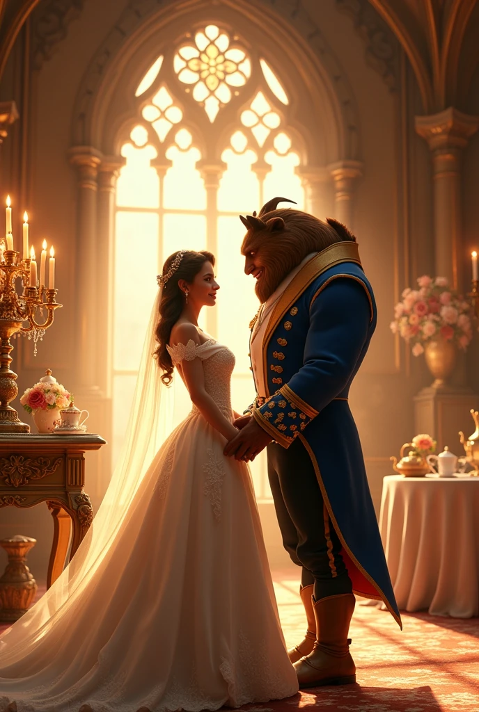 Beauty and the Beast get married in the castle