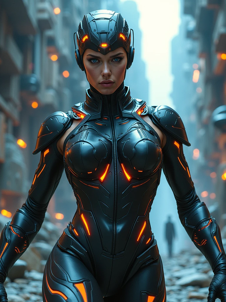a heroic stronger beautiful, figure in a futuristic uniform, highly detailed, volumetric manipulation, density control, sci-fi, cinematic lighting, 8k, photorealistic, intricate details, dynamic pose, complex machinery, powerful energy field, metallic sheen, advanced technology, dramatic composition, more detail, enhanced, poakl