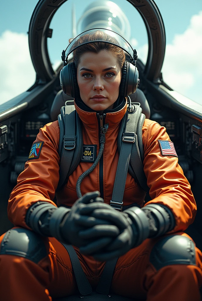 Make me a drawing of a fighter pilot in cocpit front view