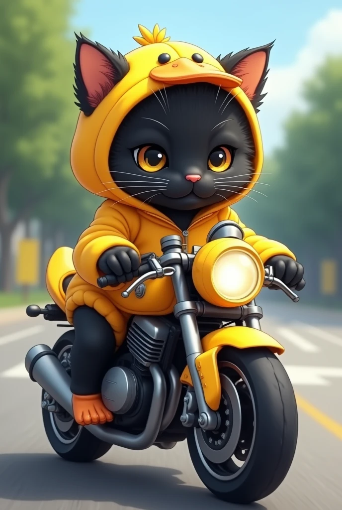 British Shorthair,Anime Touch,Baby Cat,Black cat,Cat in a duck costume、バイクに乗ってます。