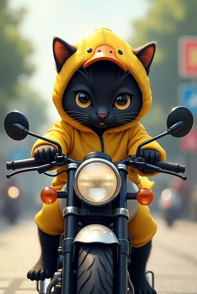 British Shorthair,Anime Touch, Cat,Black cat,Cat in a duck costume、バイクに乗ってます。