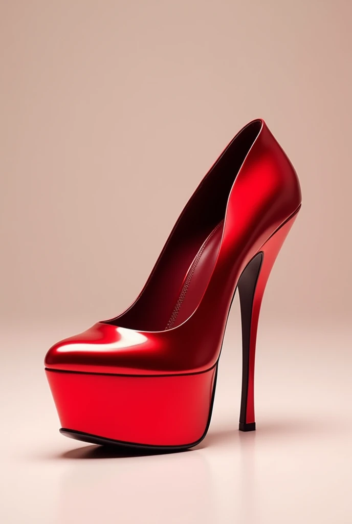 A shiny red heel in the shape of a gun