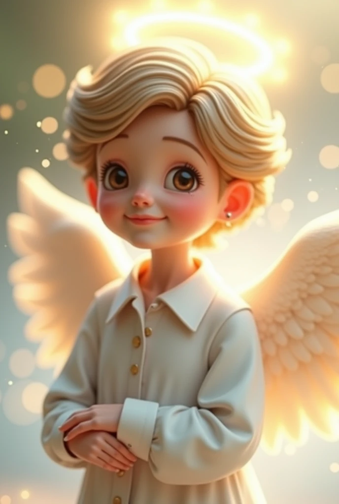 Make an angel in a white shirt to be a mascot