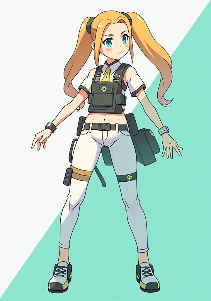 Sonia,pokemon dacter,Standing Girl, cute, 1 girl, , 4-sided design, Diagonals, front, back, profile, Head to body ratio 5, character sheet, whole body, simple background, Four perspectives, tactical gear, bulletproof vest, Good quality, high detail, researcher,Pokemon bowser,ultra detailed, masterpiece, best quality, aesthetic, detailed